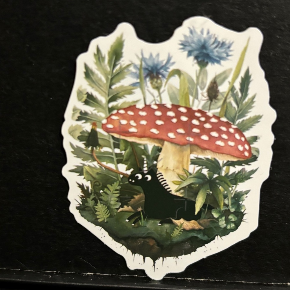 BLACK UNICORN IN MUSHROOM FOREST STICKER
